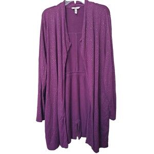Soma French Terry Glitter Draped Front Open Front Knit Cardigan w/Pockets Sz XL